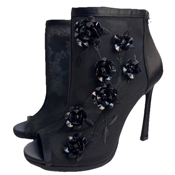 Jessica Simpson Pedell Black Fine Mesh Crystal Satin Heel Booties 6 M NWB - Picture 1 of 9